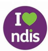 A purple circle with I heart ndis in the middle